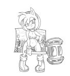  1girl amy_rose boots bracelet breasts choker furry gloves greyscale hairband half-closed_eyes hand_on_hip hedgehog mostly_nude navel nipples piko_piko_hammer pose pussy sassy sega smile sonic_(series) twindrills wide_hips 