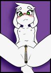 1_girl 1girl 2d 2d_(artwork) adult asriel_dreemurr bad blush digital_media_(artwork) eyelashes female_circumcision genderswap genderswap_(mtf) goat gore gradient_background green_eyes guro legs_apart legs_spread nude nude_anthro nude_female purple_background rule_63 simple_background spread_legs undertale undertale_(series) video_games white_body white_fur