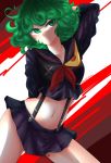 1girl alternate_costume cosplay green_skin impossible_clothes kill_la_kill matoi_ryuuko matoi_ryuuko_(cosplay) microskirt miniskirt one-punch_man revealing_clothes short_hair skirt tatsumaki_(one-punch_man)