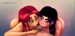 1boy 2girls black_hair blackfire commission dc_comics digital_media_(artwork) double_fellatio fellatio female_only humanoid incest love multiple_girls nude oral patreon penis photoshop pov red_hair sex shadow2007x sisters starfire teen_titans threesome