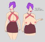 cleavage dress earrings futurama huge_breasts necklace nipples pbrown text turanga_leela wardrobe_malfunction