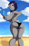 beach bikini_bottom dat_ass dc dc_comics edit huge_ass huge_breasts nipples ocean popsicle raven_(dc) ravenravenraven teen_titans topless water