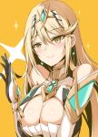 1girl alluring big_breasts blonde_hair cleavage earrings inoue_takuya inoue_takuya_(pixiv_99697) inoue_takuya_(tactactak) jewelry mythra nintendo tactactak xenoblade_(series) xenoblade_chronicles_2 yellow_eyes