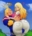  1boy 1girl 2021 ? all_might ass big_breasts blonde_hair blue_eyes boku_no_hero_academia breasts bubble_ass bubble_butt carrying confusion erect_nipples female glasses hero_outfit_(mha) high_resolution huge_ass jay-marvel jeans long_hair looking_at_another male male/female melissa_shield my_hero_academia oblivious older_man_and_younger_girl penis_between_legs penis_between_thighs shy sideboob sweater text toshinori_yagi yagi_toshinori 