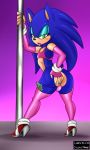 1boy anthro armwear blue_fur clothed clothing crossdressing dancing footwear fur furry girly gloves half-closed_eyes hedgehog high_heels legwear lipstick makeup male mammal money pole pole_dancing pranky sega shoes sonic_(series) sonic_the_hedgehog sonnie_the_sluthog stockings stripper thecon