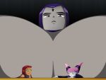 3girls big_breasts breasts cloak dc_comics edit eyebrows female_only forehead_jewel giantess green_eyes green_sclera grey_skin high_resolution hotguy001 huge_breasts jinx long_hair multiple_girls orange_skin pink_hair purple_eyes purple_hair raven_(dc) ravenravenraven red_hair short_hair size_difference starfire teen_titans