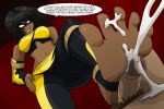  1girl cum cum_on_feet cum_on_soles dark-skinned_female dark_skin ejaculation feet femdom foot_fetish footjob male mortal_kombat mostlyfunstuff penis pubic_hair sex soles speech_bubble spread_toes sweat tanya_(mortal_kombat) text toes 