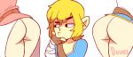 1boy 2girls artist_name ass ass_shake blonde_hair diives fingerless_gloves gif gloves jiggle link looking_at_viewer multiple_girls pants pointy_ears princess_zelda printed_panties pussy take_your_pick the_legend_of_zelda the_legend_of_zelda:_a_link_between_worlds the_legend_of_zelda:_breath_of_the_wild triforce white_background