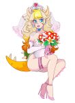 ass big_ass big_breasts bouquet breasts female honeybonniebunny honeybonniebunny_(artist) horns koopa leotard pointy_ears princess_peach solo super_mario_bros. super_mario_odyssey tail wedding_leotard wedding_lingerie wedding_tiara wedding_veil