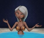 big_breasts bikini breasts brown_skin cleavage disney female green_eyes joachim mirage_(the_incredibles) pixar solo swimsuit the_incredibles water white_hair