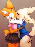  &lt;3 1girl 2018 aggressive_retsuko anthro blush breasts canine clothed clothing duo female/female fennec fenneko fox furry horn mammal napdust sanrio simple_background tsunoda 