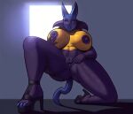  1girl big_ass big_breasts blue_skin jamesab lucario milf posing seductive slut spread_legs yellow_skin 