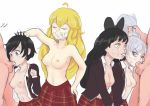 1girl 2boys 4girls angry animal_ears assisted_fellatio blonde_hair clothed_sex cum cum_in_mouth cum_on_body cum_on_breasts cum_on_face cum_on_hair cum_on_upper_body cum_outside facial faunus hair_grab hetero high_resolution holding_hair male multiple_boys multiple_girls nekomimi proud rwby sex siblings sisters tears topless white_hair