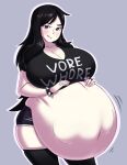 belly_bulge belly_expansion black_hair dotil gigantic_ass gigantic_breasts goth inflation purple_eyes vore weight_gain