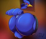 1girl anthro ass avian backsack beak big_ass bird bubble_butt dragonxpyro falco_lombardi falcon feathers glory_hole huge_ass male nintendo nude presenting presenting_hindquarters smile star_fox testicles video_games