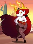 1girl ass bedroom_eyes big_ass bunny_costume bunny_tail cactus clothing cosplay demon desert fire flame footwear grimphantom hair hair_over_eye half-closed_eyes hekapoo high_heels horns humanoid long_hair mammal not_furry orange_eyes red_hair seductive shoes short_stack star_vs_the_forces_of_evil very_long_hair white_skin