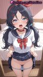 1girl 2025 ai_generated anime anime_style bangs bed bedroom belt_collar big_breasts black_hair black_skirt blue_eyes blue_hair blue_panties blue_sailor_collar blue_scrunchie blue_skirt blush bow bowtie breasts bust cleft_of_venus clothes_lift collar collarbone crazy_mita_(miside) female_focus female_only female_solo groin hair_ornament hair_ribbon hair_scrunchie hairband hairclip heart heart-shaped_pupils hentai high_quality high_res high_resolution indoors lifted_by_self long_hair looking_at_viewer looking_up low_twintails medium_breasts miniskirt miside mita_(miside) natsuyoru neckerchief open_mouth panties panties_down panty_pull parted_bangs patreon pillow pleated_skirt pussy red_bow red_bowtie red_collar red_hairband red_neckerchief red_ribbon ribbon sailor_collar sailor_uniform school_uniform scrunchie serafuku shirt short_sleeves skirt skirt_lift socks solo_female stable_diffusion standing striped striped_clothes striped_panties symbol-shaped_pupils teeth thighs tongue tongue_out twin_tails uncensored underwear voluptuous voluptuous_female white_shirt wooden_floor