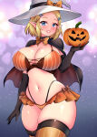 1girl alluring alternate_breast_size alternate_eye_color bikini cape capelet cleavage elbow_gloves halloween halloween_costume princess_zelda pumpkin short_hair slutty_costume stockings sugarbell the_legend_of_zelda the_legend_of_zelda:_tears_of_the_kingdom thick_thighs thigh_squish thong witch witch_costume witch_hat