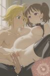 1boy 1girl ai_generated blonde_hair breasts brown_hair couple cum_in_pussy cum_inside diane_(nanatsu_no_taizai) green_eyes meliodas nanatsu_no_taizai nipples penis pussy sex twin_tails