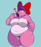 1girl accessory anthro belly big_belly big_breasts birdo bloated bow_(feature) bow_accessory bow_ribbon breasts centered_hair_bow colored curvy_figure digital_media_(artwork) eyelashes featureless_breasts female fingers hair_accessory hair_bow hair_ribbon high_res mario_bros navel nintendo nude obese overweight overweight_anthro pink_body reptile ribbons scalie simple_background siphon_(anatomy) solo springhell1201 thick_thighs voluptuous voluptuous_anthro voluptuous_female