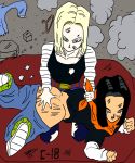 1_girl 1boy 1girl android_17 android_18 black_hair blonde_hair crying discipline dragon_ball dragon_ball_z femdom malesub pants_down punishment spank spanked spanking