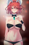 1girl 1girl 1girl 2022 alluring bangs black_panties black_topwear blush bowtie bunny_ears bunny_girl cleavage core_crystal detached_collar detached_cuffs earring embarrassed female_only high_res hips huge_breasts latte_daruta2 looking_at_viewer nintendo pyra red_eyes red_hair short_hair slim_waist steam steaming_body sweat sweaty_body swept_bangs thick_thighs thighs wide_hips xenoblade_(series) xenoblade_chronicles_2