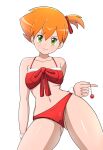 1girl bikini hair_ornament looking_at_viewer misty_(pokemon) orange_hair panties pokemon red_bikini red_panties simple_background white_background