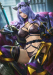 1girl absurd_res alluring athletic_female big_breasts bra camilla_(fire_emblem) elbow_gloves female_abs female_focus female_only fire_emblem fire_emblem_fates fit_female gloves hair_over_one_eye high_res horn human legwear lingerie long_hair neoartcore nintendo paid_reward panties patreon_reward purple_eyes purple_hair stockings thick_thighs thighs underwear