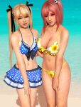 1girl 2_girls 3d 3d_(artwork) absurd_res beach big_breasts bikini bikini_bottom bikini_top blonde_hair blue_eyes cleavage clevage clothed clothing dead_or_alive dead_or_alive_6 dead_or_alive_xtreme_venus_vacation female_focus female_only hair_ornament hair_ribbon high_res honoka honoka_(doa) long_hair looking_at_viewer marie_rose navel ocean outside petite pink_eyes pink_hair radianteld shiny_skin side_ponytail skirt small_breasts source_filmmaker standing summer swimsuit tecmo twin_tails very_long_hair