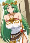 1girl accurate_art_style alluring androidparanoid big_breasts clothed green_eyes green_hair kid_icarus long_hair necklace nintendo palutena pin_up