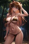 1girl 1girl 1girl ai-created ai_generated animal_print armpits asuka_langley asuka_langley_souryuu bangs bare_arms bare_shoulders big_breasts bikini blue_eyes blurry_background blush breasts brown_hair clavicle cleavage closed_mouth clothing cowboy_shot day female_only hair_between_eyes hair_ornament headgear interface_headset jungle jungle_girl leopard_print linea_alba long_hair looking_at_viewer navel neon_genesis_evangelion orange_hair outside palm_tree pixiv rena_aikawa_(pixiv_user) shiny skindentation sky smile solo_female stable_diffusion standing stomach string_bikini swimsuit thighs tree under_boob very_long_hair water