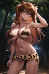 1girl 1girl 1girl animal_print armpits asuka_langley asuka_langley_souryuu bangs bare_arms bare_shoulders big_breasts bikini blue_eyes blush breasts brown_hair clavicle cleavage closed_mouth clothing cowboy_shot day female_only hair_between_eyes hair_ornament headgear interface_headset jungle jungle_girl leopard_print linea_alba long_hair looking_at_viewer miniskirt navel neon_genesis_evangelion orange_hair outside palm_tree pixiv rena_aikawa_(pixiv_user) sarong shiny shiny_skin short_skirt sky smile solo_female stable_diffusion standing stomach string_bikini swimsuit thighs tied_hair torn_clothes torn_shirt tree two_side_up under_boob very_long_hair water