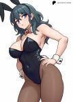 1girl alluring big_breasts blue_eyes bunny_ears_headband byleth_(fire_emblem) byleth_(fire_emblem)_(female) cleavage female_only fire_emblem fire_emblem:_three_houses hayato_stuff nintendo playboy_bunny_leotard teal_hair