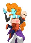  1boy 1girl 1girl ass bald blue_skin butt_crack carrying discipline domination dragon_ball dragon_ball_z embarrassed femdom handprint heart human krillin male malesub pants_down pirate punishment red_ass smile space_pirate spanked spanking teasing wink winking zangya 