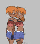 abs blush danny_(magra) davy_(magra) magra orange_hair smirking tan_skin tomboy twins