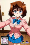 1girl 1girl 1girl ai_generated bangs big_breasts blazer blue_bow blue_bowtie blue_eyes blue_jacket blue_neckwear blue_skirt blush bow bowtie breasts brown_hair cardigan character_name closed_mouth clothing collared_shirt copyright_name cowboy_shot dress_shirt female_only hair_between_eyes hair_intakes indoors jacket littlehentai long_sleeves looking_at_viewer mazaki_anzu medium_breasts medium_hair miniskirt neckwear pink_jacket pleated_skirt savitar savitar_(artist) school_uniform shiny shirt short_hair skirt smile thighs uniform white_shirt yu-gi-oh! yu-gi-oh!_duel_monsters