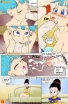 1boy 2_girls breasts bulma_brief chichi comic dragon_ball dragon_ball_z drah_navlag fellatio multiple_girls nipples oral penis son_goten