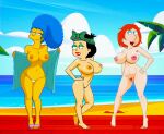 american_dad big_breasts crossover edit erect_nipples family_guy hayley_smith lois_griffin marge_simpson nude pubic_hair shaved_pussy the_simpsons thighs thong towel