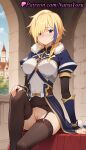 1girl 1girl 1girls 2025 ai ai_generated anime anime_style arm_support big_breasts big_breasts black_legwear black_thighhighs blonde_hair blue_eyes blue_hair blush bottomless braid breasts bust castle claire_(konosuba) cleft_of_venus closed_mouth day female_focus female_only fur_collar fur_trim garter_belt garter_straps genderswap genderswap_(mtf) hair_over_one_eye hair_over_shoulder hand_on_own_knee hentai high_quality high_res high_res high_resolution knee_up kono_subarashii_sekai_ni_shukufuku_wo! layered_sleeves long_hair long_sleeves looking_at_viewer medium_breasts multicolored_hair natsuyoru no_panties non-asian nopan outside paipan patreon puffy_short_sleeves puffy_sleeves pussy pussy pussy_juice short_sleeves single_braid sitting skirt smile solo_female stable_diffusion stockings streaked_hair two-tone_hair uncensored voluptuous voluptuous_female