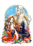 1boy 1girl aerith_gainsborough breasts elena_ivlyushkina female final_fantasy final_fantasy_vii final_fantasy_vii_remake flower_in_hair green_eyes kay-i long_hair long_hair_male male male/female marine_humanoid mermaid mermaid_girl mermaid_tail octopus_humanoid octopus_tentacle sephiroth silver_hair square_enix straight tentacle topless topless_female topless_male underwater villain villain_on_heroine