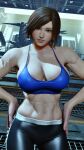 1girl alluring athletic_female big_breasts brown_eyes brown_hair cleavage envy15re2lm fit_female gym_pants kazama_asuka mod namco pin_up solo sports_bra tekken tekken_8