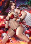 1girl alluring athletic_female bare_legs big_breasts bra brown_eyes brown_hair cleavage fan fatal_fury female_abs fit_female king_of_fighters lingerie mai_shiranui neoartcore panties ponytail shiranui_mai snk tagme tied_hair