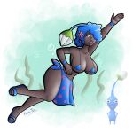 1girl barely_clothed barely_contained_breasts big_ass big_breasts blue_clothing blue_eyes blue_hair blue_pikmin dark-skinned_female dark_skin female humanized kairasin micro_bikini nintendo pikmin reference_image sad solo swimming swimsuit thick_thighs underwater