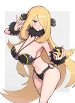 1girl 1girl absurd_res alluring alternate_costume big_breasts bikini blonde_hair cleavage creatures_(company) cynthia cynthia_(pokemon) game_freak gonzarez high_res long_hair navel nintendo o-ring o-ring_bikini poke_ball pokemon pokemon_dppt swimsuit ultra_ball very_long_hair