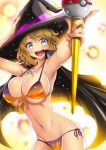 :d alluring big_breasts bikini breasts cape cleavage halloween pokeball pokeball_staff pokemon pokemon_(anime) pokemon_xy serena serena_(pokemon) side-tie_bikini smile staff swimsuit takecha witch_hat