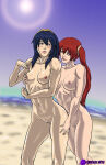 2_girls beach behind_another blue_eyes blue_hair blurry blurry_background blush breast_grab breasts collarbone completely_nude completely_nude_female couple day duo eye_contact female_only fire_emblem fire_emblem_awakening grin hair_between_eyes izzykargeau legs lips lipstick long_hair looking_at_another looking_back love lucina lucina_(fire_emblem) makeup matching_hair/eyes medium_breasts multiple_girls mutual_yuri navel neck nintendo nipples nude nude_female ocean outdoor_nudity outside parted_lips pink_lipstick pussy red_eyes red_hair red_lipstick sand severa_(fire_emblem) shaved_pussy sidelocks sky small_breasts smile straight sun thighs tied_hair twin_tails uncensored water yuri