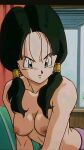 black_hair dragon_ball_z grey_eyes medium_breasts nekom14 nipples no_bra topless twin_tails videl