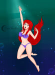 1girl aquaphilia asphyxiation bikini darkseether disney disney_princess female panties princess_ariel purple_panties solo swimsuit swimwear the_little_mermaid underwater