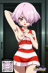 1girl 1girl 1girl ai_generated arms_behind_back bangs bare_shoulders breasts cleavage cleavage_cutout clothing clothing_cutout copyright_name cowboy_shot dr_stone dress hair_over_one_eye lipstick littlehentai logo looking_at_viewer luna_wright makeup medium_breasts open_mouth parted_lips pink_hair red_dress red_eyes red_lips red_skirt savitar savitar_(artist) shiny shiny_hair short_dress short_hair skirt sleeveless sleeveless_dress standing thigh_gap