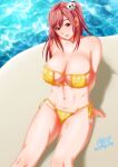 1girl 1girl alluring bare_shoulders big_breasts bikini brown_eyes brown_hair cleavage dead_or_alive dead_or_alive_6 dead_or_alive_xtreme_venus_vacation eyepatch_bikini female_focus high_res honoka honoka_(doa) k.ty_(amejin) long_hair looking_at_viewer navel parted_lips red_eyes red_hair sitting smile swimsuit tecmo